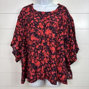 IRO Floral Print Elbow Sleeve Boxy Fit Blouse Shirt Navy Blue /Red sz 8